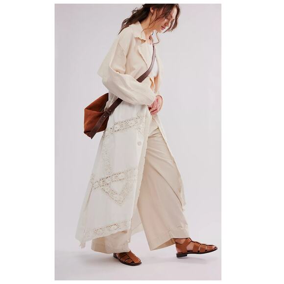 NWT Free People Lily Duster Trench Coat Maxi Belted Lace Crochet Size Small - Picture 4 of 16